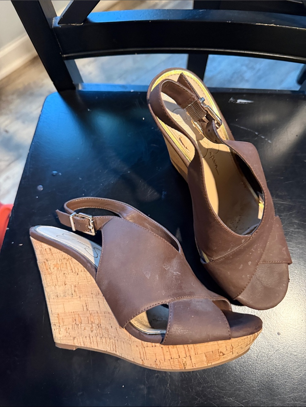 Jessica Simpson Brown Cork Slingback Wedge Sandals